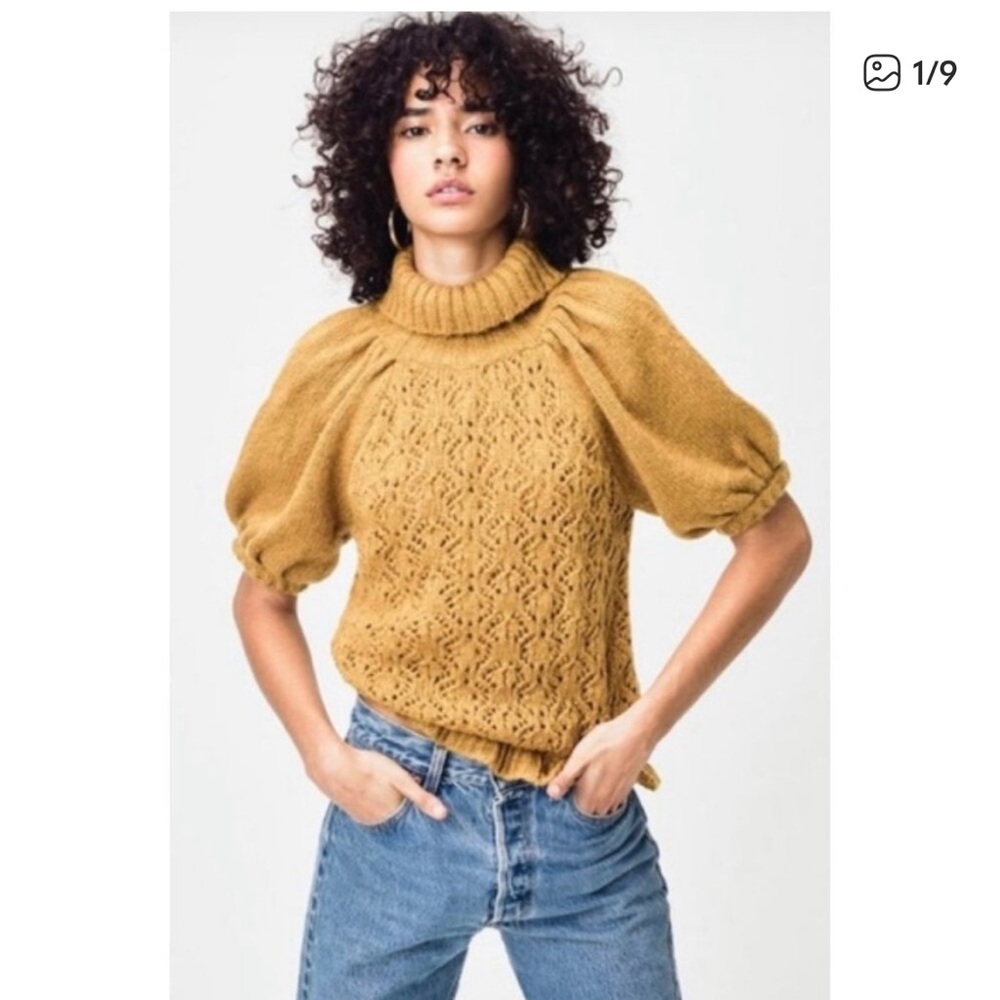 For love and lemons Mustard Puff Sleeve Sweater